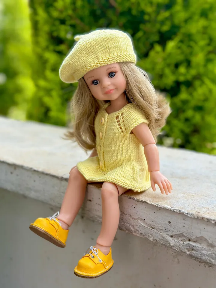 3 ITEMS Set: Summer Dress, Beret, Boots -  Exclusive Handmade Outfit Paola Reina Doll ooak