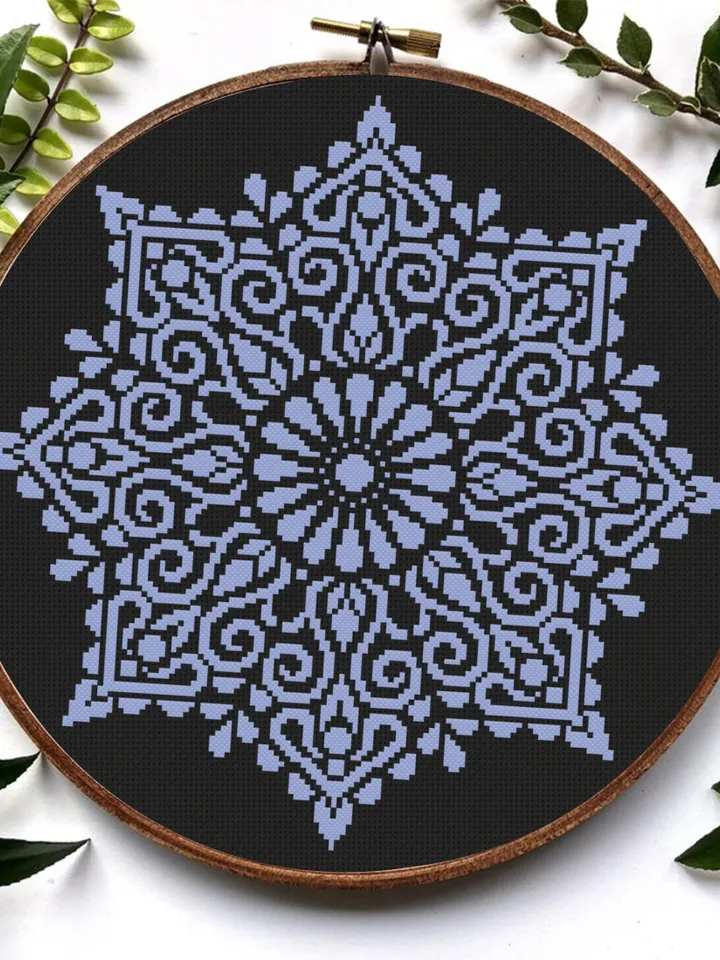 Mandala cross stitch pattern download PDF, Flower mandala pattern digital PDF, Monochrome cross stitch chart Modern beginner stitch #M106