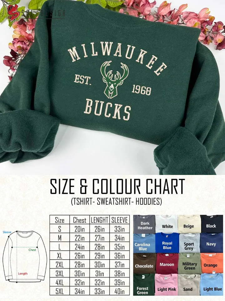 Milwaukee Bucks Est 1968 Embroidered Sweatshirt, NBA Team Embroidered Sweater, NBA Milwaukee Bucks Shirt, Basketball Embroidered Hoodie, Unisex Crewneck, NBA Basketball Fan Gift Tee