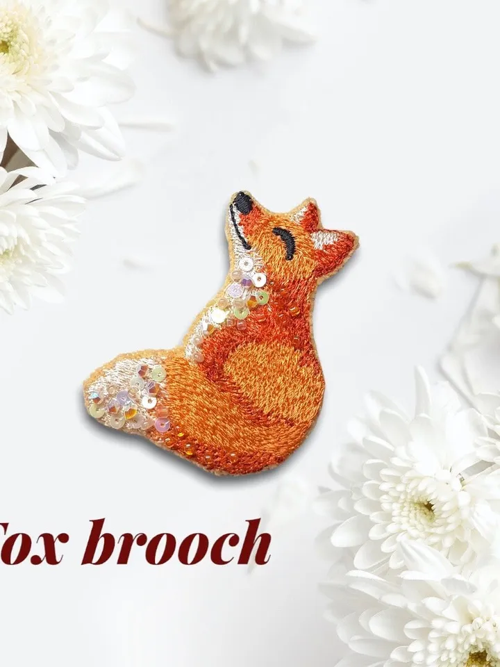 Fox brooch on felt machine embroidery designs digital embroidery pattern clothing décor embroidery motif 3D fox embroidery design