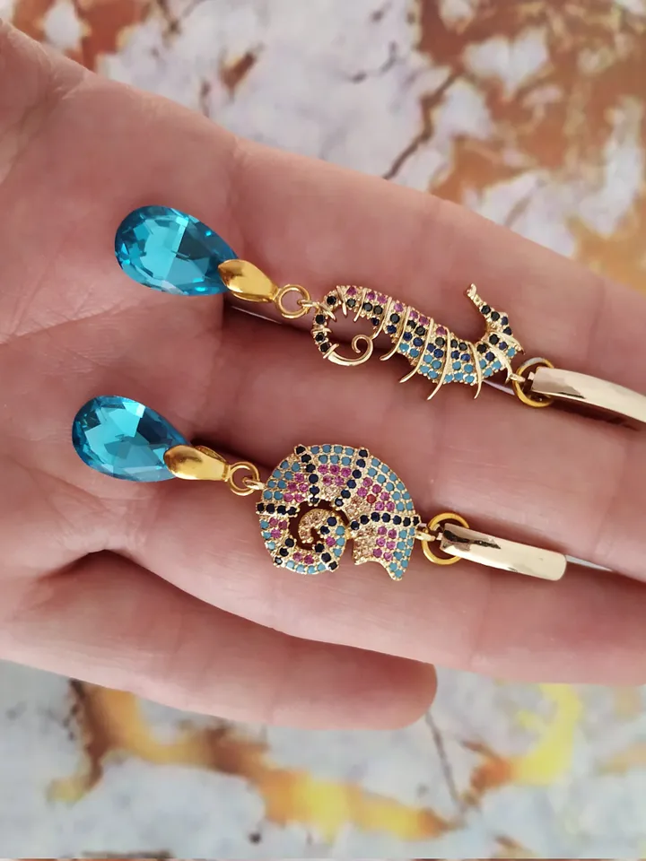 Gold | Turquoise Wedding Earrings with Seahorse and Shell | Beach Wedding Jewelry | Drop Chandelier Statement Bridal Earrings | Gift For Her