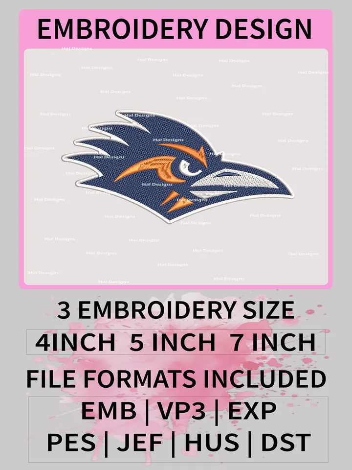 NCAA UTSA Roadrunners Embroidery File, 3 Sizes, 6 Formats, NCAA Machine Embroidery Design, NCAA Logo, NCAA Teams