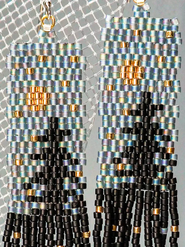 Trees-Patterned grey sky at night Japanese Bead and sterling Silver Earrings: A Fusion of Elegance and Nature