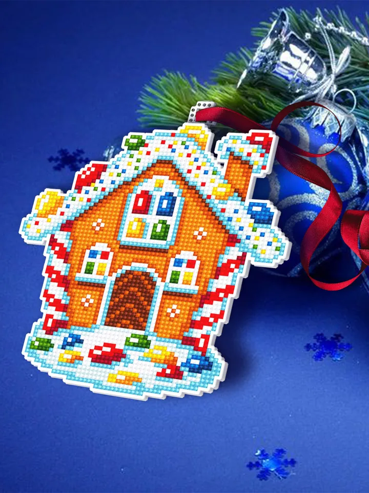 Christmas gingerbread house cross stitch pattern PDF download Double-sided Christmas tree decor for plastic canvas, Christmas ornament #N122