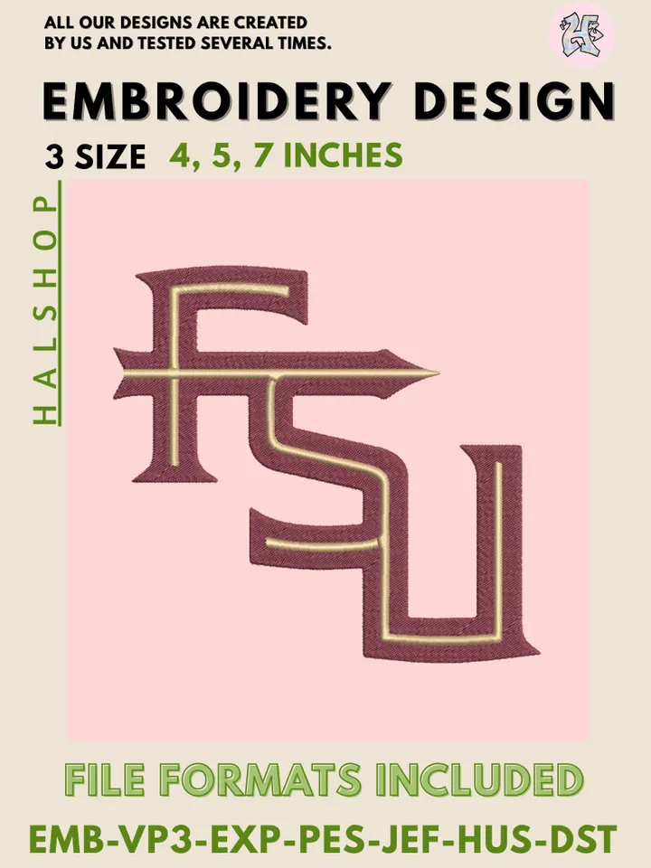 Florida State Seminoles NCAA Team Funny Mascot Logo Embroidery Design Files – College Sports Machine Embroidery, 3 Sizes, Digital Instant Download