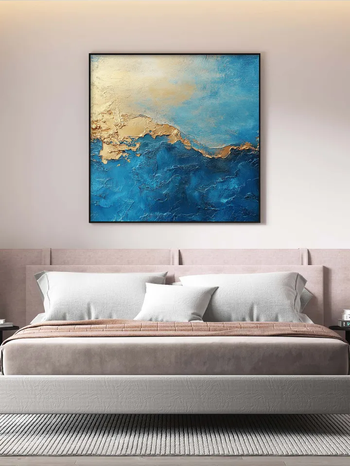 Abstract Gold leaf Oil Painting on Canvas, Original Blue Painting, Large Wall Art, Custom Painting, Living room Office Wall Art, Home Deocr