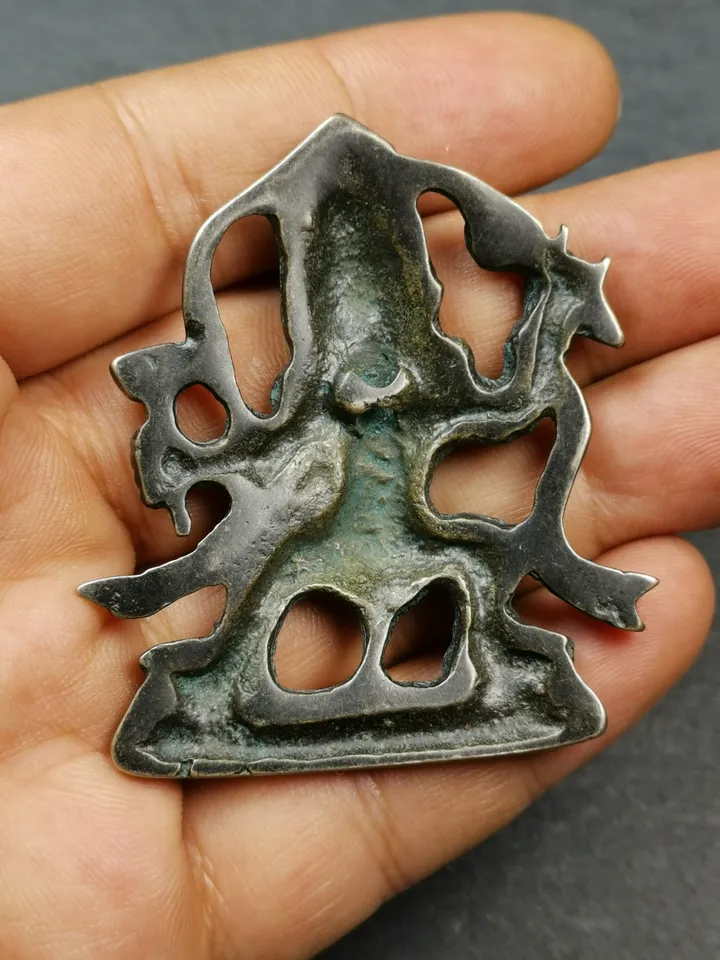 Gandhanra Vintage Tibetan Buddhist Statue,Panjaranata Mahakala Holding a Drum,2.2" × 1.8"