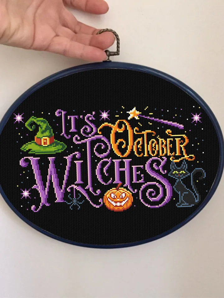 Halloween quotes cross stitch pattern download PDF Witch cross stitch chart, Cute Halloween pattern digital PDF, DIY Halloween decor #H33