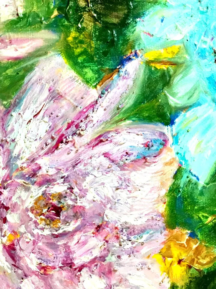 Flowers painting ,Abstract flowers on fantasy background,acrylic mix media painting.