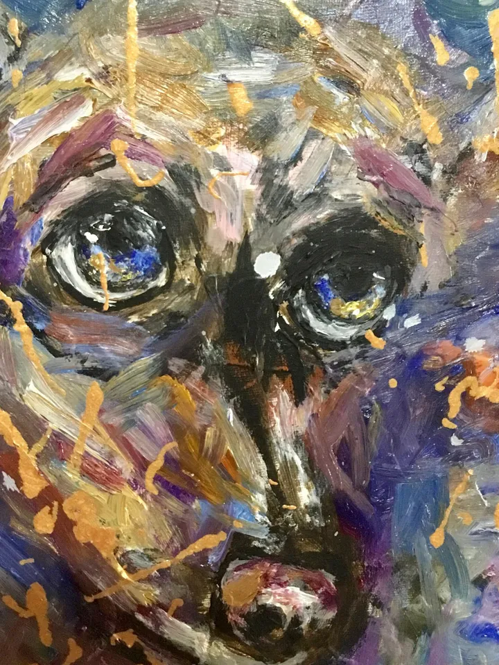 Bobby-Funny colourful dog painting on canvas,original mix media oil amd acrylic painting,kids room decoration,animal painting wall art.
