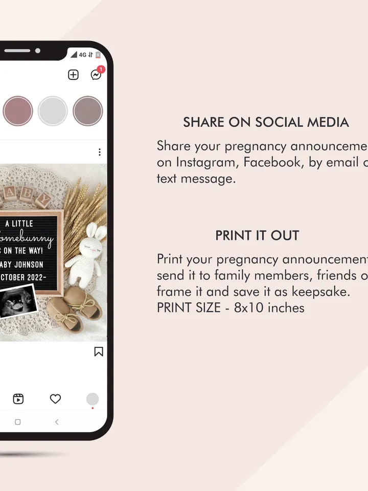 Easter Baby Announcement Digital, Bunny Pregnancy Announcement Template for Social Media, A little Somebunny is on the Way