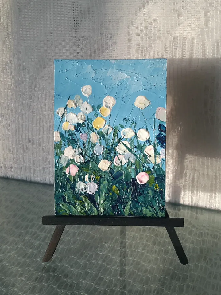 Dandelions Original Oil ACEO Painting Impasto Miniature Artwork ATC
