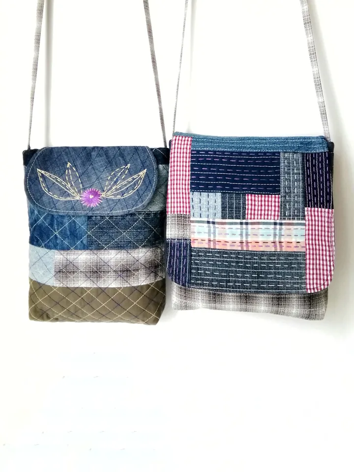 Handmade Denim Shoulder Hand Embroidered Bags for Women - Patchwork Crossbody Handbags: Unique Fabric Purses Handcrafted. FREE SHIPPING!