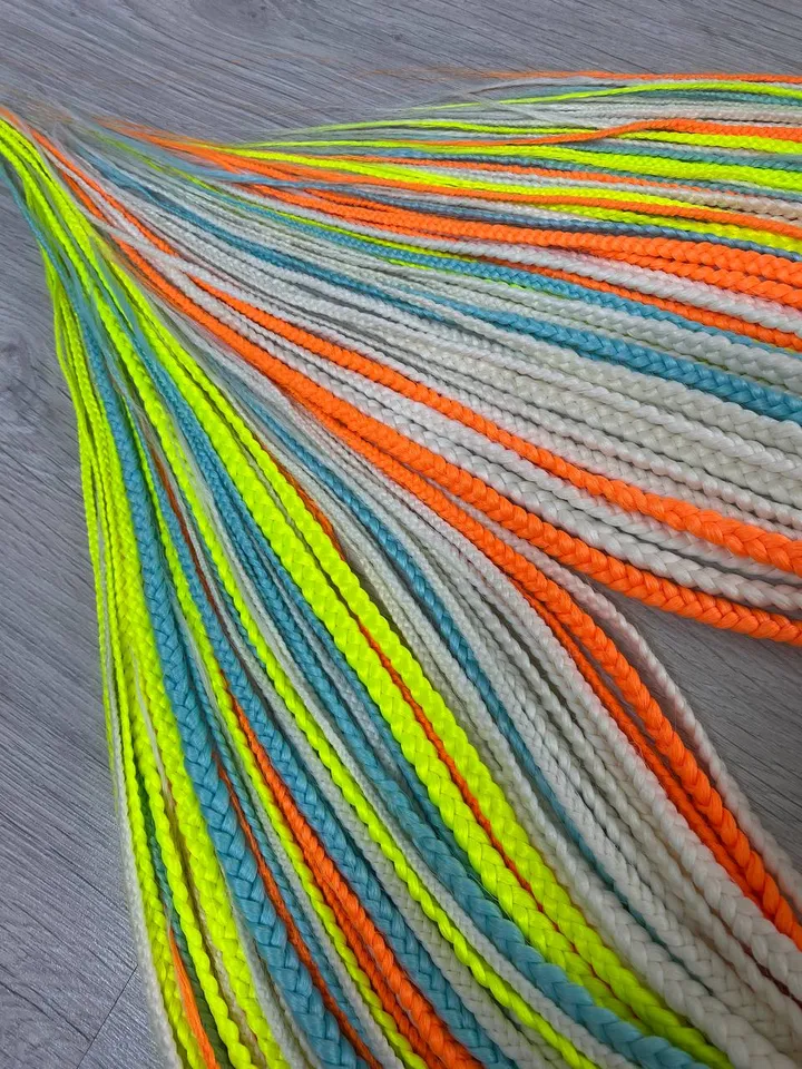 Neon Synthetic braids yellow orange unicorn dreads DE. Synthetic dreadlock extensions. Rainbow braids full set.