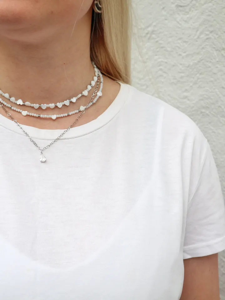 White hearts mother of pearl shell choker cute delicate jewelry for women charming thin necklace
