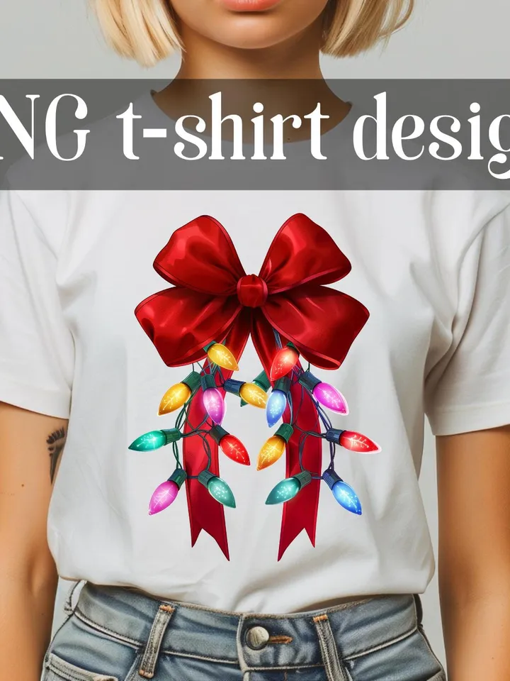 Christmas Light Coquette Bow PNG tshirt design, Christmas Season sublimation, New year PNG, Retro Merry Christmas Png, Coquette Bow