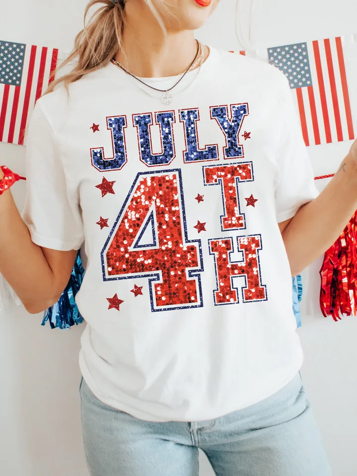 July 4th faux Glitter PNG, 4th July PNG, 4th of July Png, Retro Png, American Patriotic Png, Varsity Png, Fourth of July, Trendy USA