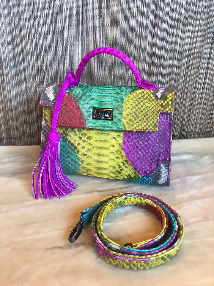 Top handle multicoloured classy genuine python skin bag | exotic leather bags | Elegant women purse | snake skin bag | designer leather bag