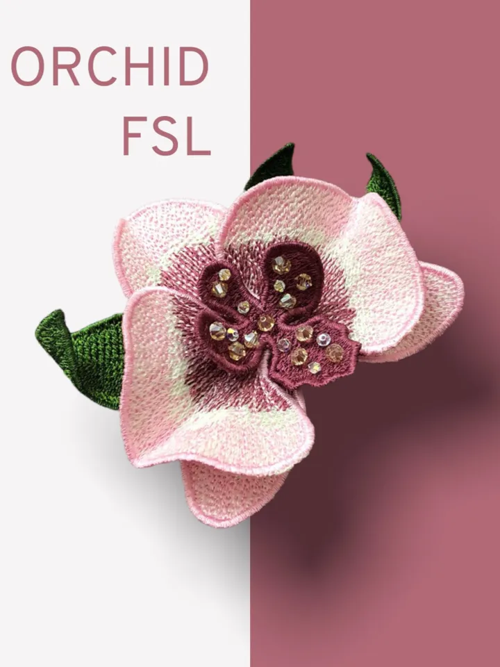 Orchid brooch FSL machine embroidery designs Free standing lace embroidery pattern 3Dflower embroidery motif Flower FSLembroidery broochFSL