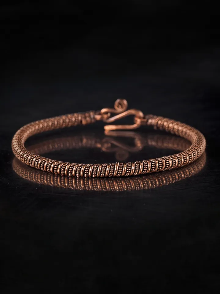 Narrow wire wrapped copper bracelet Unique metal bangle Handmade jewelry