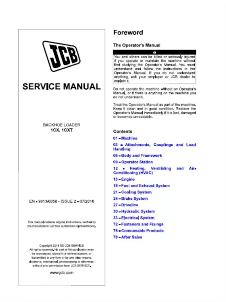 JCB 1CXT BACKHOE LOADER SERVICE REPAIR SHOP MANUAL