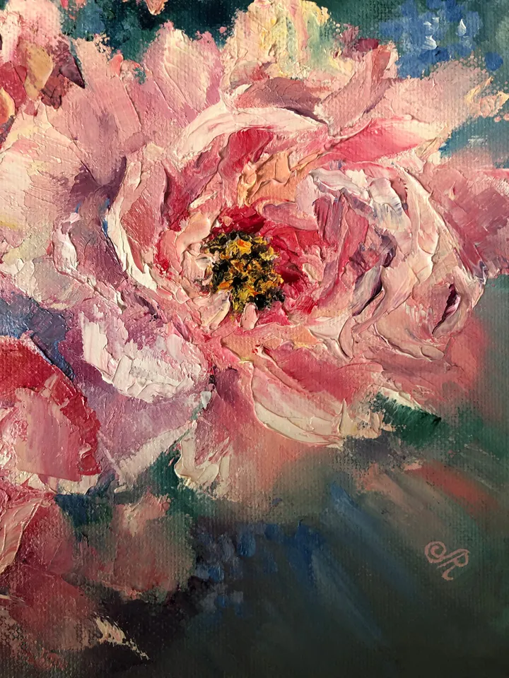 Original Oil Painting Peony Flowers Painting Abstract Flowers Wall art