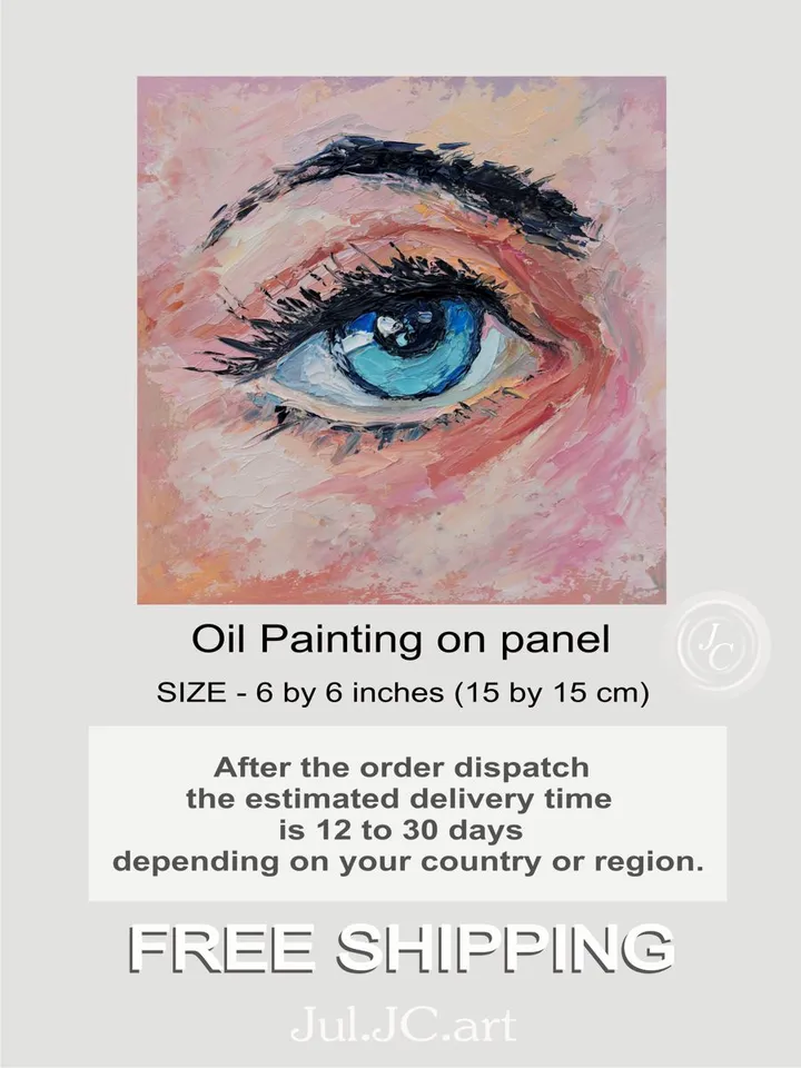 Blue eye painting original art Portrait painting 6 by 6 inch art of the human eye artwork by Juliya JC