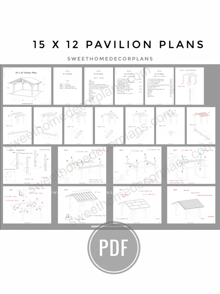 Diy 15 x 12 gable pavilion plans pdf. Carport plans. Wooden outdoor covered gazebo plans. Diy backyard wooden pergola plans for outdoor. Timber frame plans.