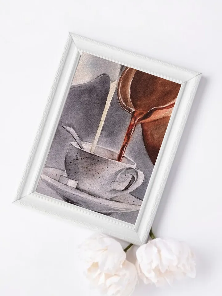 Coffee with Milk Artwork Original Watercolor Painting Cup of Coffee Art 8.27x5.91 in by SoftWaves