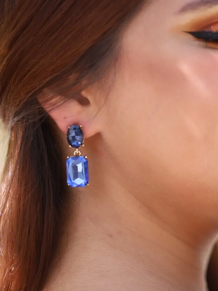 Art deco Gold Blue Wedding Earrings For Bride, Swarovski Crystal Statement Bridal Earrings, Boho Wedding Earrings, Bridesmaid Gift, Jewelry