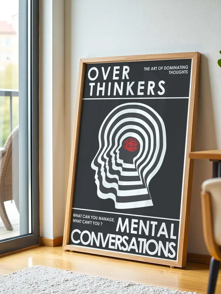 Overthinkers Wall Art Digital Print Retro Style Creativity Poster Eclectic Printable Artwork Trendy Room Decor Instant Download Black White