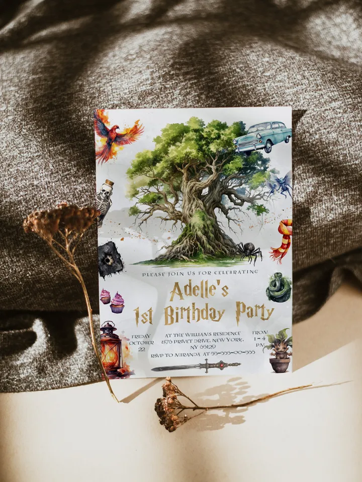 The Chosen One Invitation; Wizard Birthday Party; Magic School 1st Birthday Invitation Template; Editable Wizarding World Invitation;