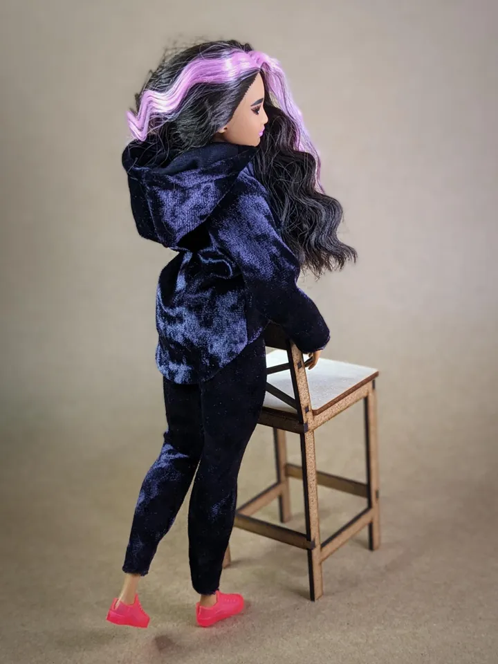 Handmade casual purple velvet two-piece set (hoodie and leggings) for 1/6 scale fashion female dolls