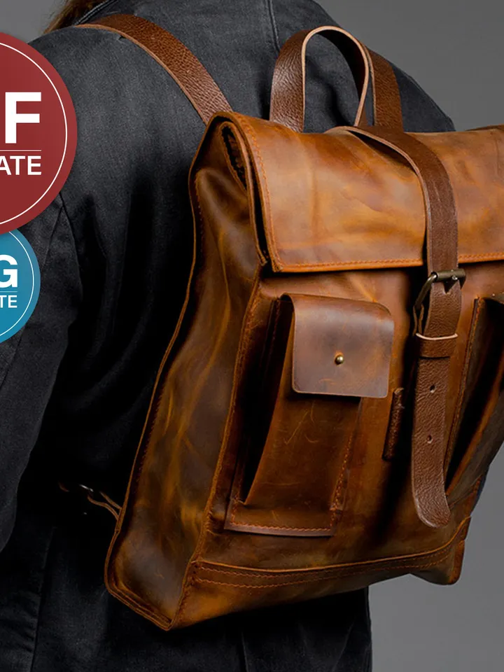 Leather Roll Top Backpack Pattern: Travel Laptop Bag (PDF & SVG) + Video