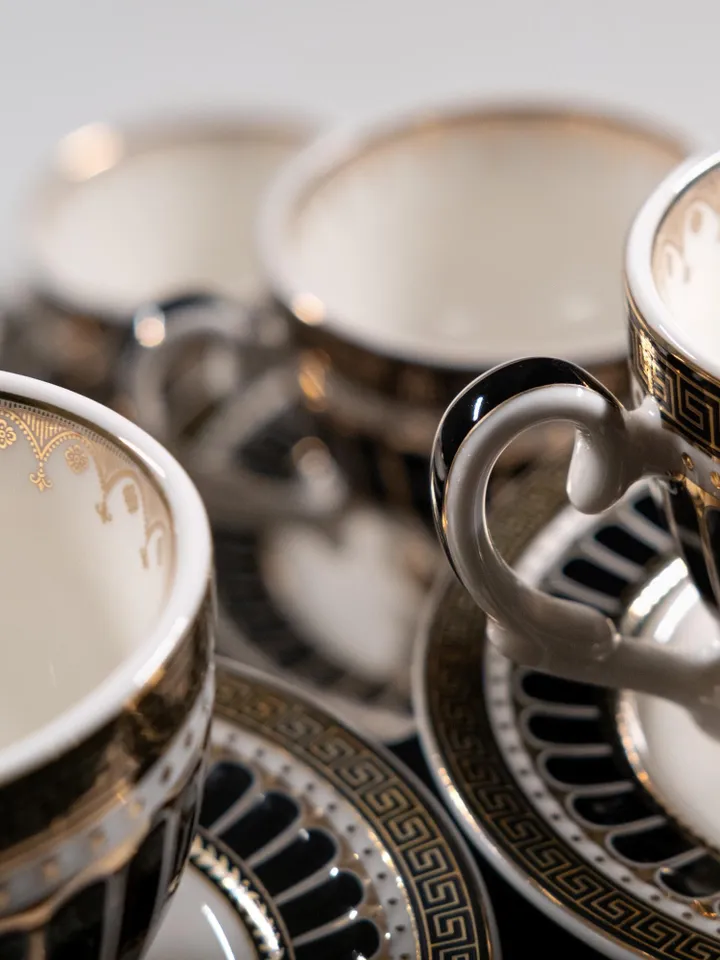 14K Genuine Gold Powder Porcelain Tea Cups And Saucers | Tea Cups Saucers Set | Gold Porcelain Set | Elegant Teaware | Gift For Tea Lovers