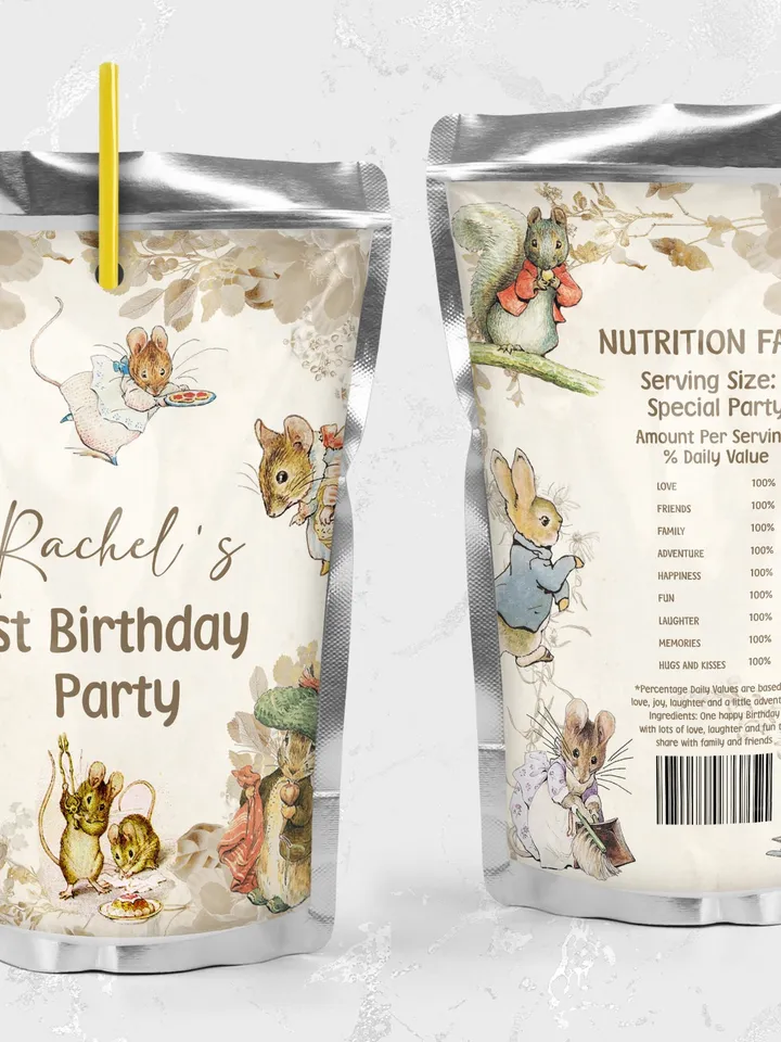 Editable Juice Label Peter Rabbit First Birthday party juice label; Rustic Peter Rabbit Party; Classic Peter Rabbit Party Birthday; pr1