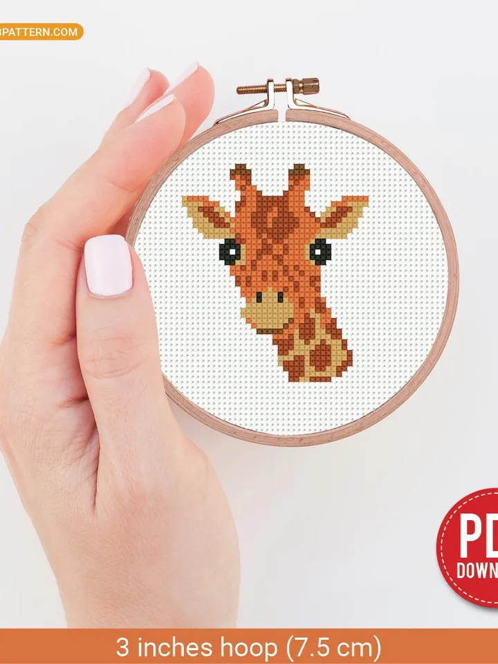 Giraffe cross stitch pattern PDF, contemporary Nature, Tiny Baby Giraffe, beginner counted, modern chart, DIY, embroidery, instant PDF