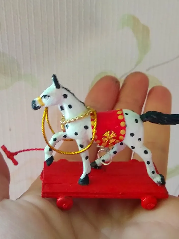 Horse on a cart. Dollhouse toy.1:12 scale.