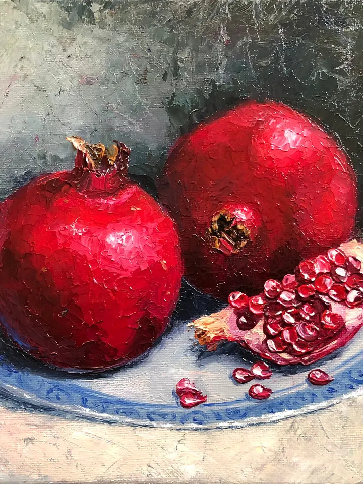 Fruits Painting Kitchen Still life Original Oil Painting Pomegranate Art