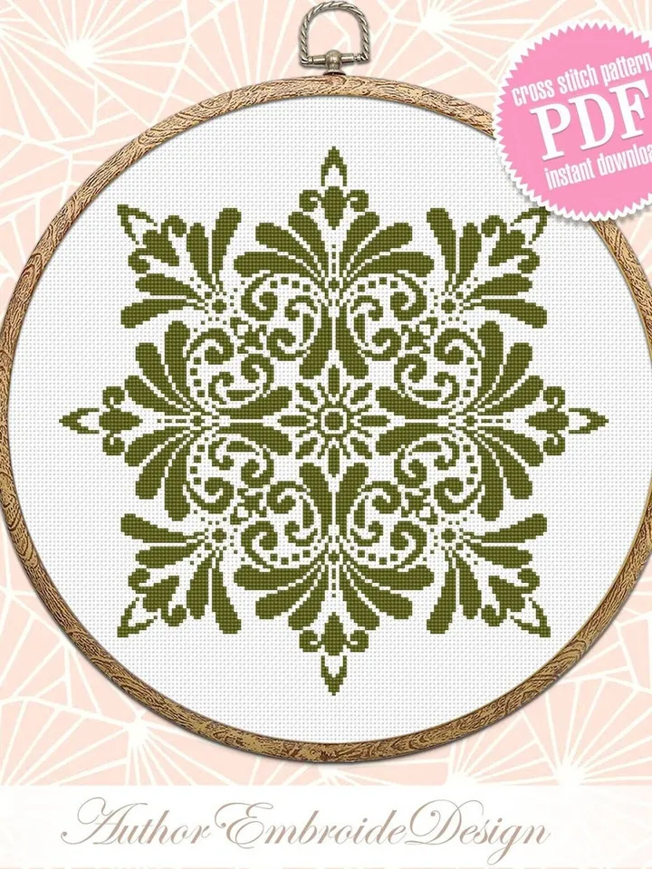 Mandala cross stitch pattern PDF download, Floral mandala pattern digital PDF, Mandala ornament cross stitch chart, Mandala embroidery #M242