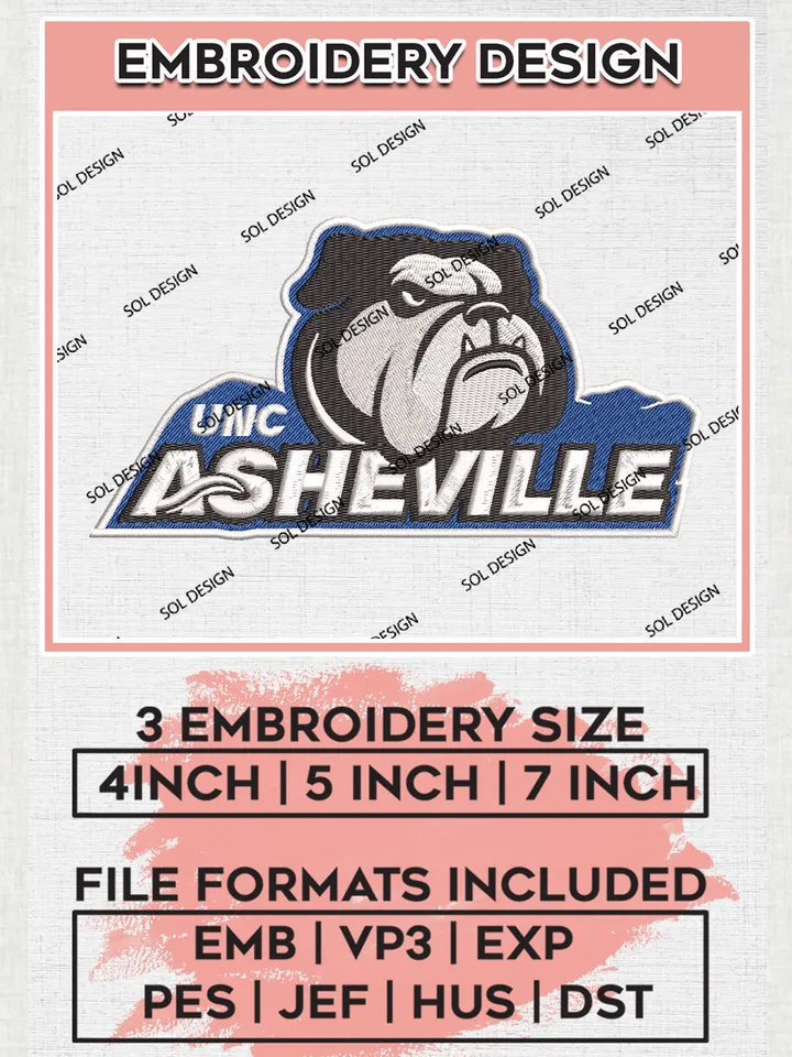 UNC Asheville NCAA College Team Head Mascot Logo Embroidery Design Files, NCAA Albright Lions Machine Embroidery, NCAA Teams, 3 sizes, NCAA Machine embroidery designs, Digital Download