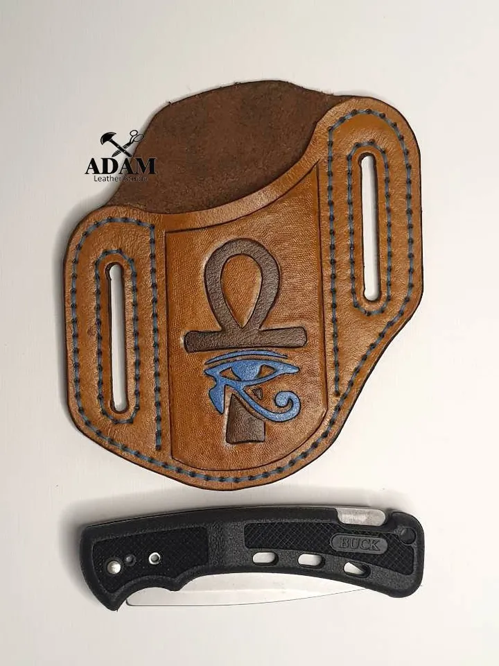 knife sheath, leather knife guard, knife pouch, knife and sheath, custom knife sheath, edc knife,customized handmade, ankh, leather sheath.