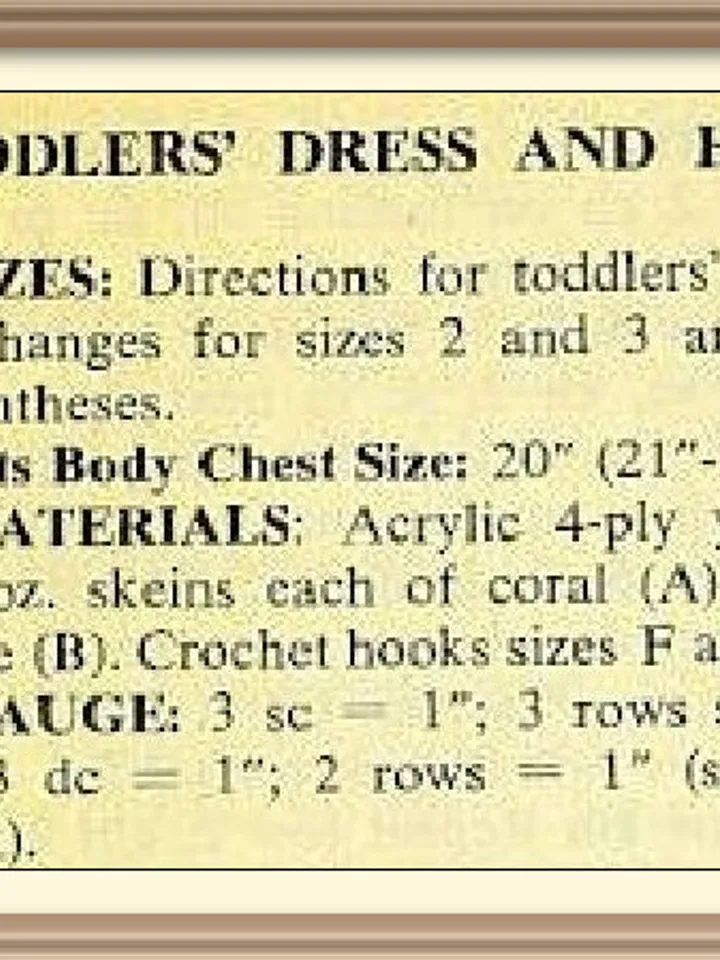 Vintage Crochet Pattern Toddlers Dress and Hat Jumper Set Digital Download PDF