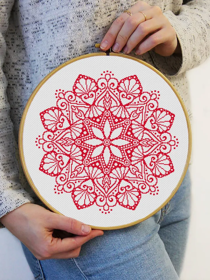 Flower mandala cross stitch pattern PDF download Monochrome cross stitch chart, Simple mandala pattern digital PDF, Mandala ornament #M261