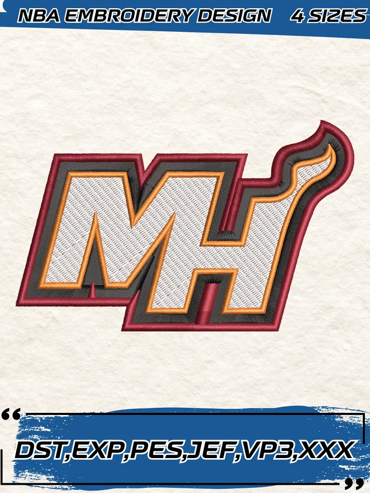 Miami Heat Logo Embroidery Designs,NBA Logo Embroidery Files, Machine Embroidery Design File, 4 Sizes,Digital Download