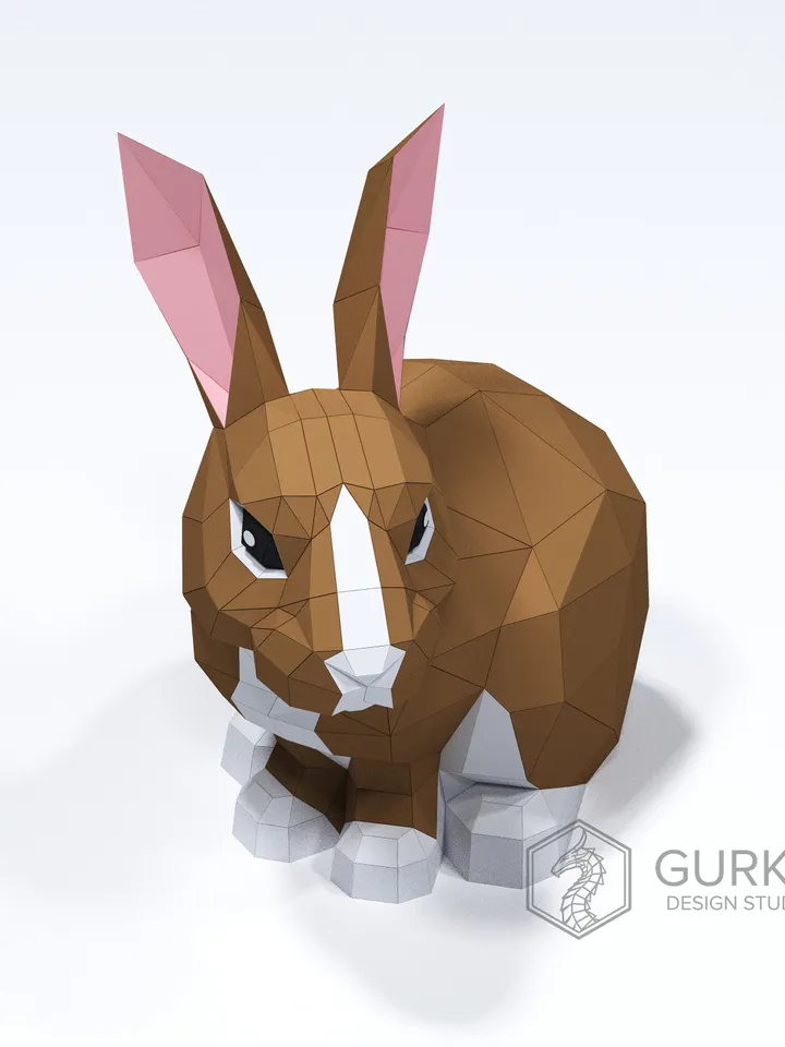 Two Rabbits Papercraft, Hare, Digital Template, PDF Download, Gurko, Low Poly, Pepakura, Origami Sculpture, Paper Party Decoration, DIY Gift