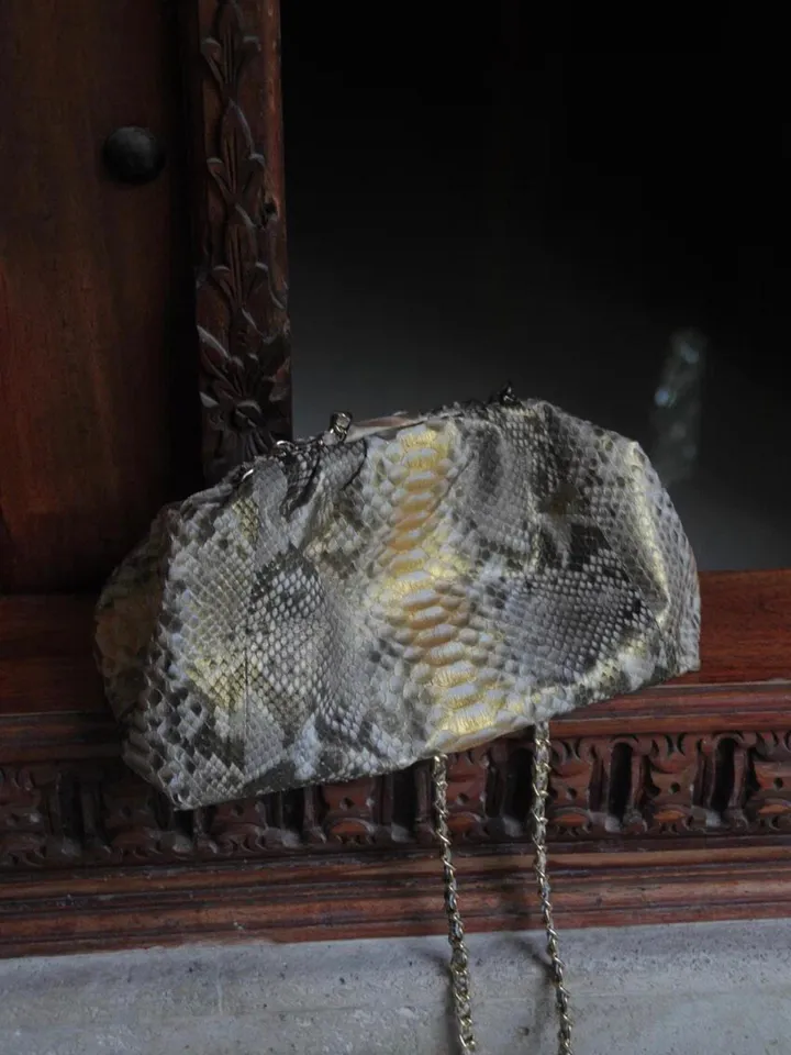 Genuine python skin gold pouch bag | exotic leather bags | small size soft clutch | snake designer bag | gift for her | classy purse