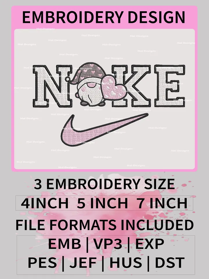 Nike Valentine Gnome Embroidery Designs, Gnome Machine Embroidery Design, Nike Embroidery Design, Embroidery Machin