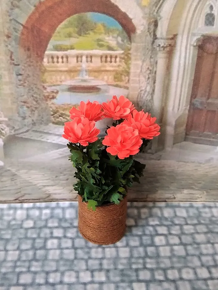 Flowers in a basket for a dollhouse. 1:12 scale.