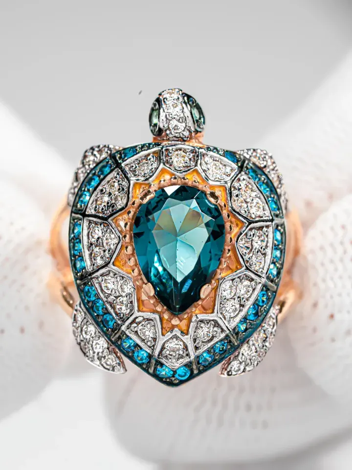 Ring Silver gold plated 925 assay value with topaz